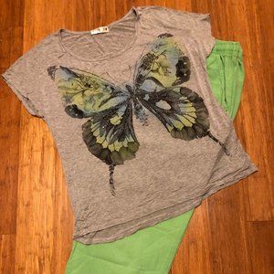 Womens ERIKA Capri Pants AGENDA Butterfly Top L